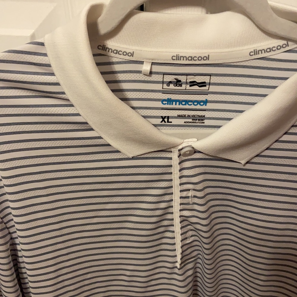 Adidas Blue & White Striped Polo - Picture 2 of 4